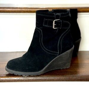 Carlos by Carlos Santana Women's Trace Wedge Boots Black Suede Leather